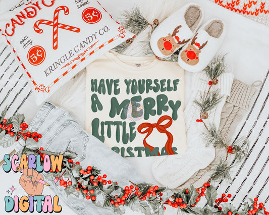 Merry Little Christmas PNG Digital Design, coquette christmas png, christmas bows png, girly christmas designs, traditional christmas design