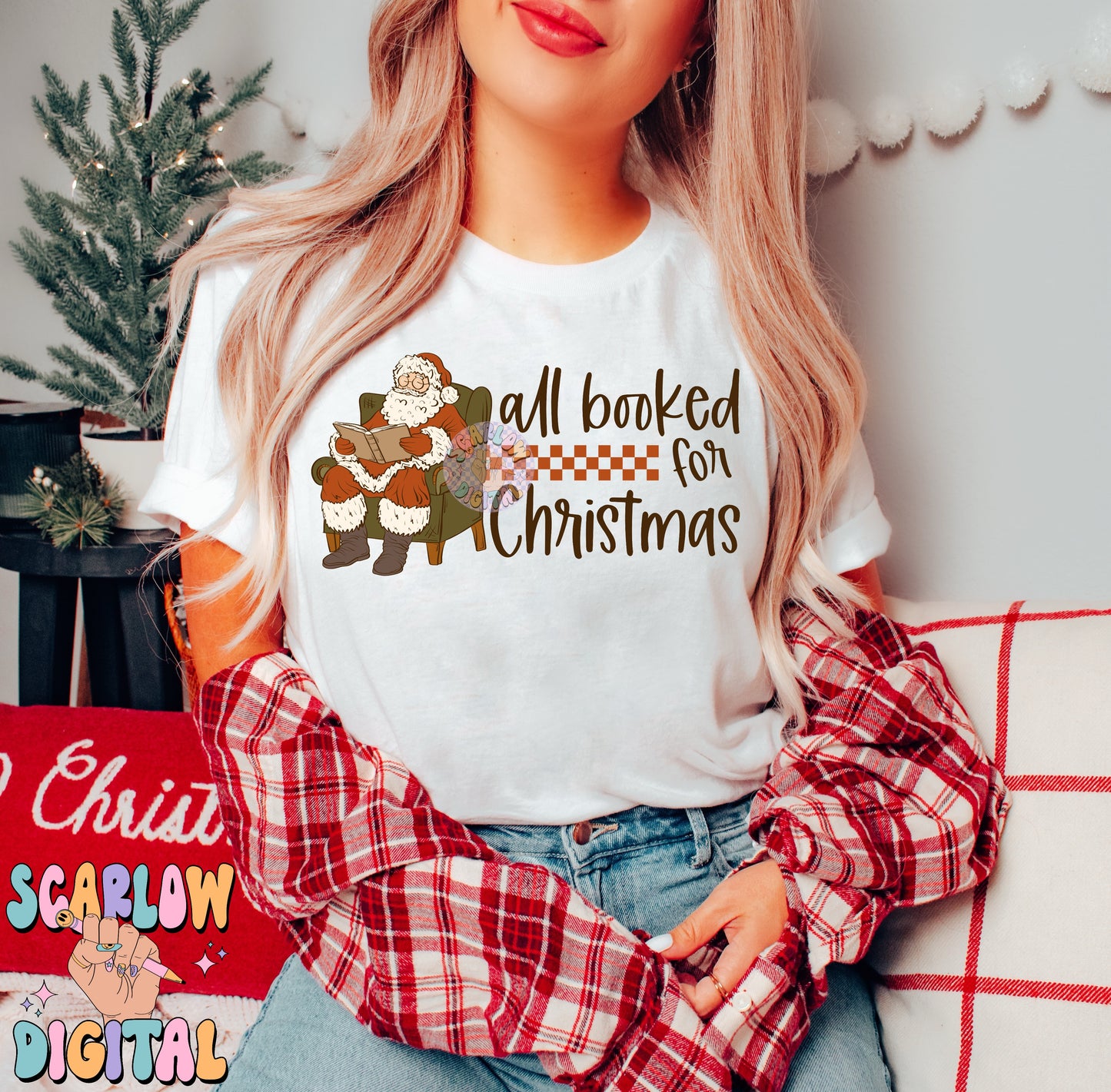 All Booked For Christmas PNG Digital Design Download, reading png, christmas books png, santa claus png, book lover png, trendy book designs