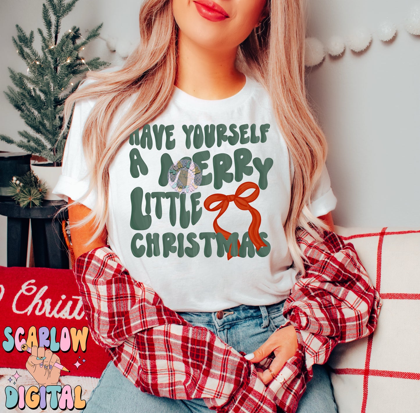 Merry Little Christmas PNG Digital Design, coquette christmas png, christmas bows png, girly christmas designs, traditional christmas design