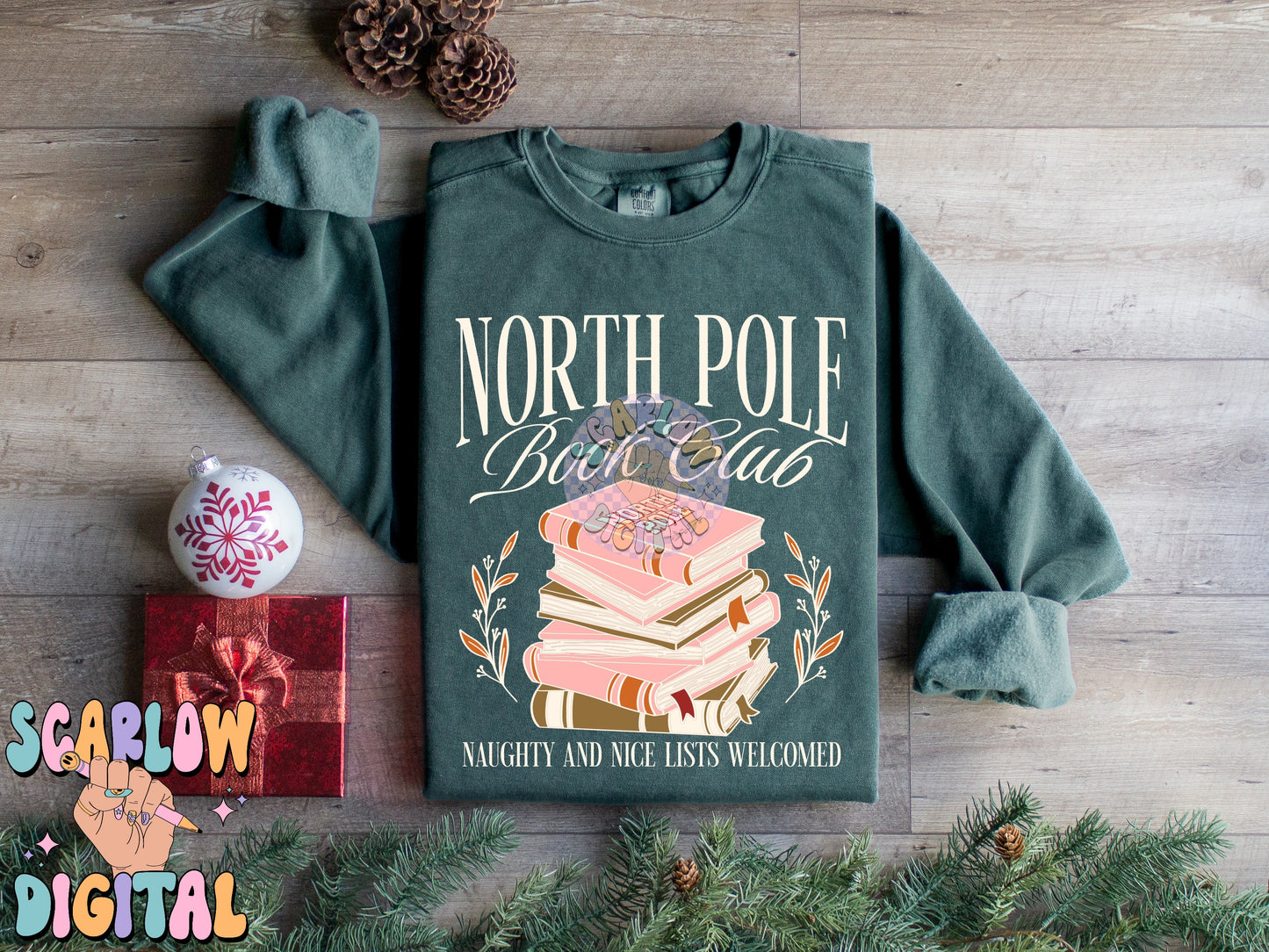 North Pole Book Club PNG Digital Design Download, christmas png, reading png, book lover png, trendy christmas designs, whimsical christmas