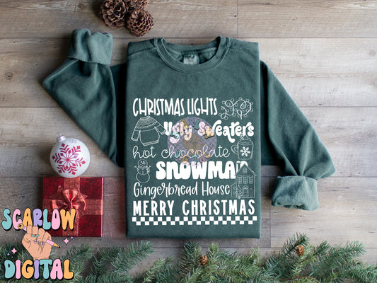 Christmas Things PNG Digital Design, christmas lights, snowman, merry christmas, trendy designs, single color christmas, hot cocoa png design