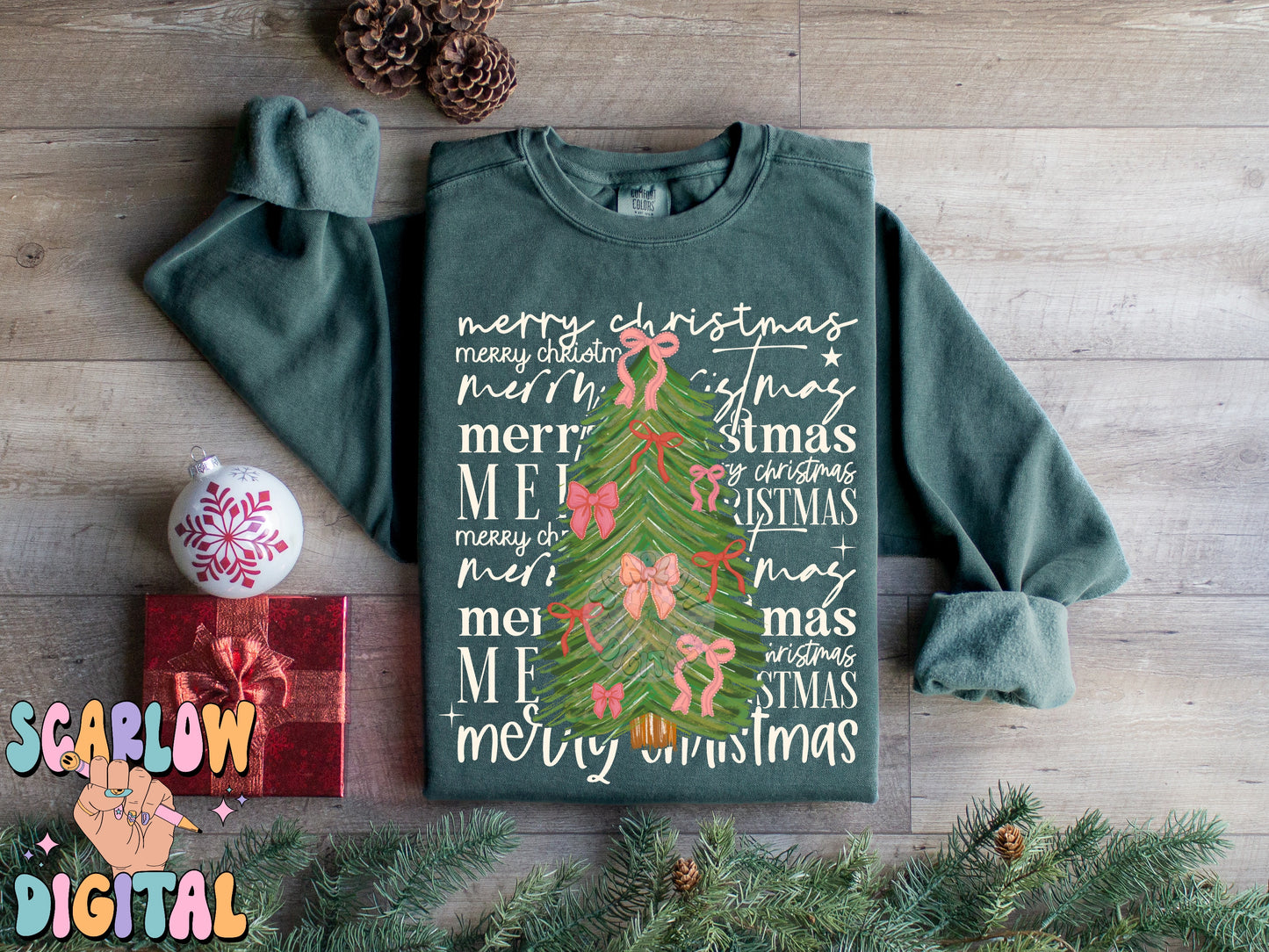 Merry Christmas PNG Digital Design, christmas bows png, christmas tree png, coquette christmas png, happy holidays png, trendy christmas png