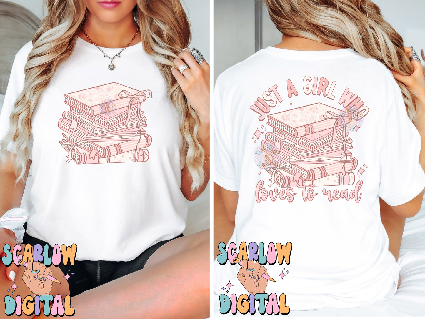 Just a Girl Who Loves to Read Front and Back PNG Digital Design