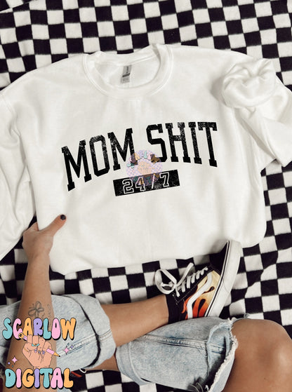 Mom Shit 24/7 PNG Digital Design Download, mama png, funny mom png, single color png, trendy mama designs, svg designs, png designs for moms