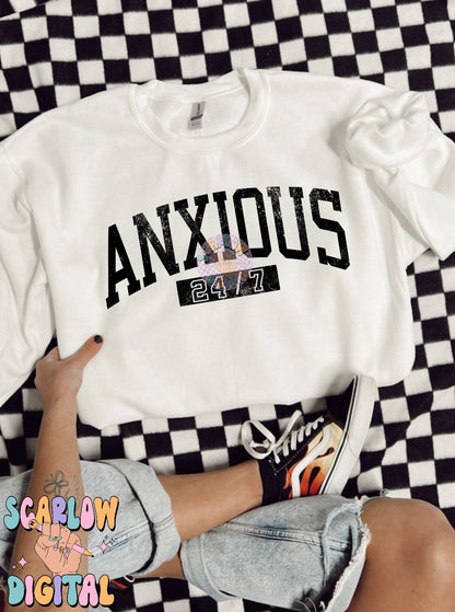 Anxious 24/7 PNG Digital Design Download, always anxious png, mental health png, single color png, trendy designs, svg designs, funny png