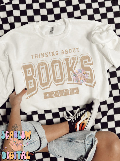 Thinking About Books 24/7 PNG Digital Design Download