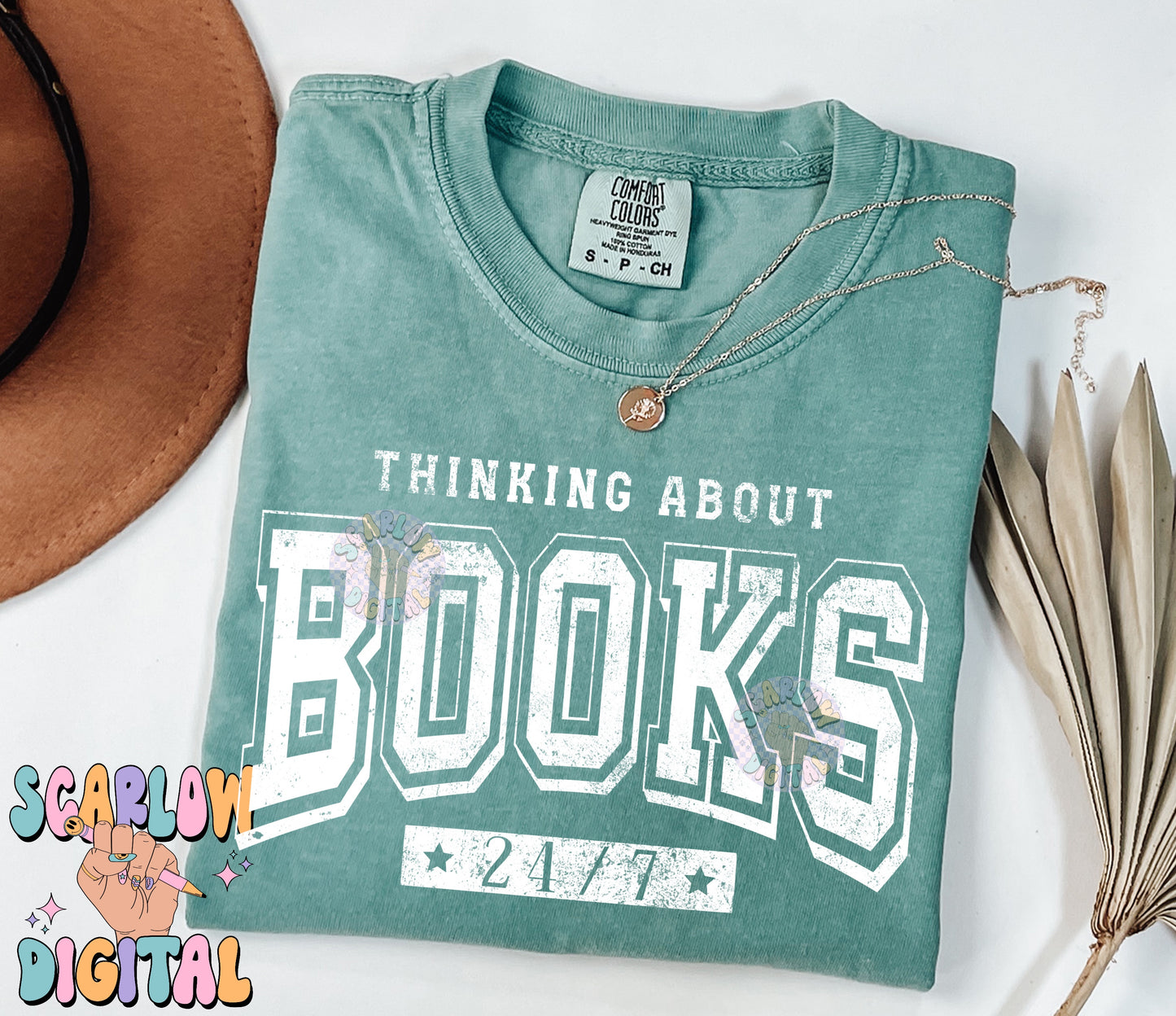 Thinking About Books 24/7 PNG Digital Design Download