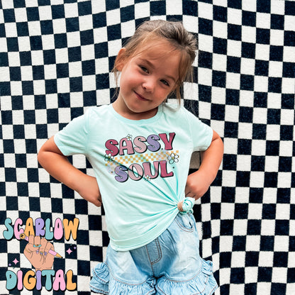 Sassy Soul PNG Digital Design Download, flowers png, retro png, little girl png, girl tshirt designs, checkers png, png for girl, trendy png