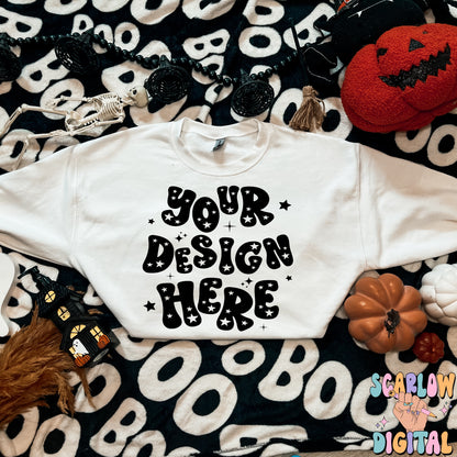 Gildan White Sweatshirt Halloween Mockup