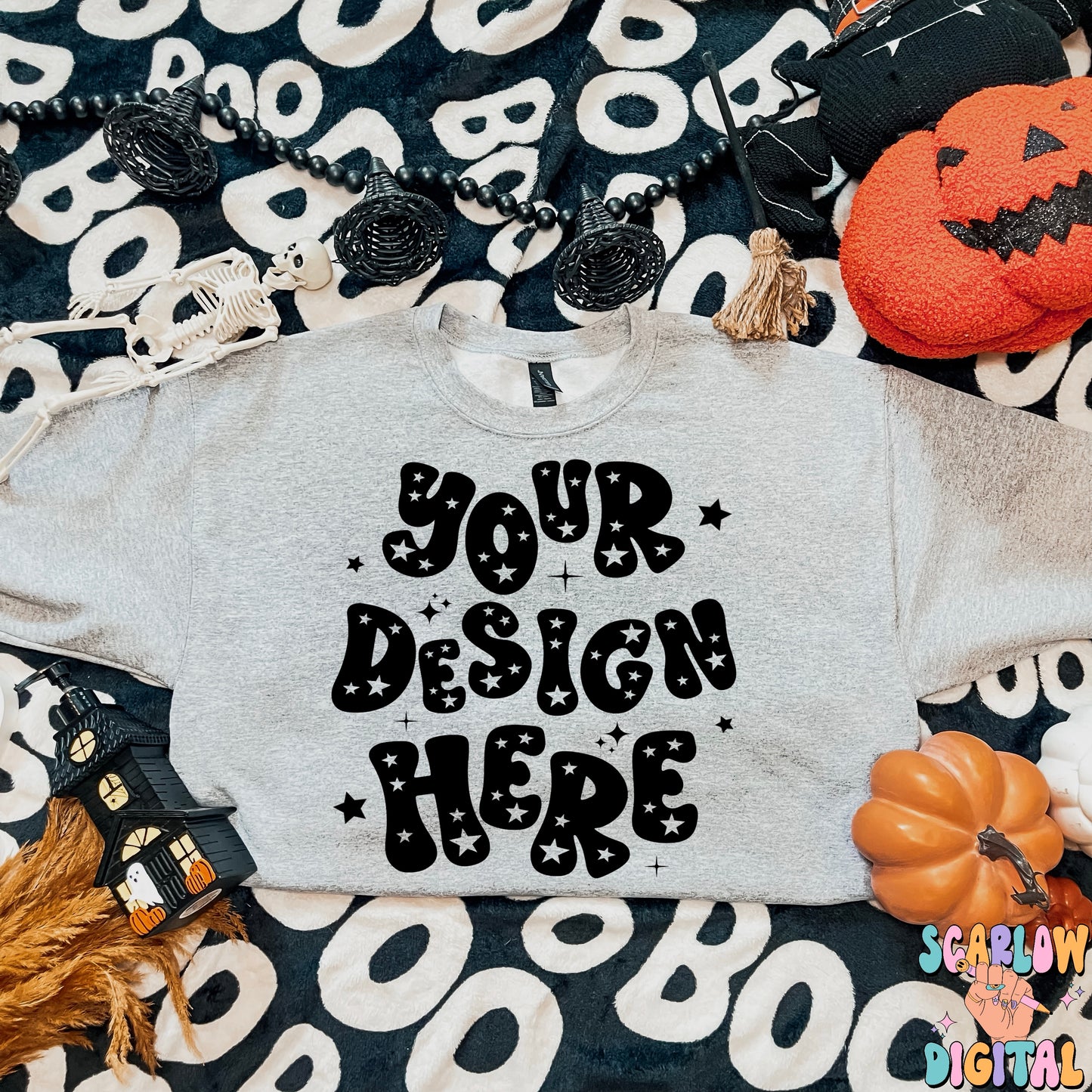 Gildan Sport Grey Sweatshirt Halloween Mockup