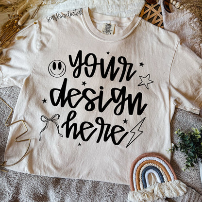 Ivory Boho Comfort Colors T-Shirt Mockup
