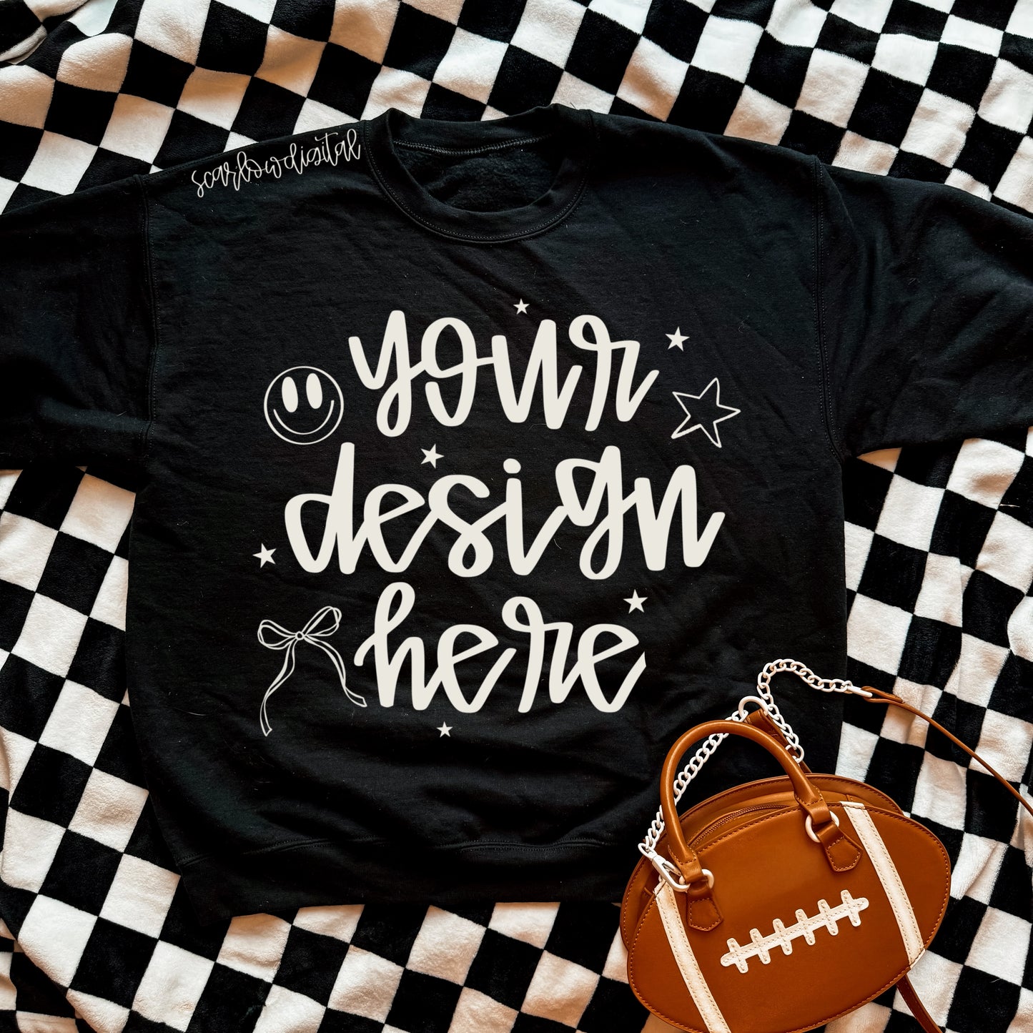 Black Football Checkered Gildan Sweatshirt Mockup