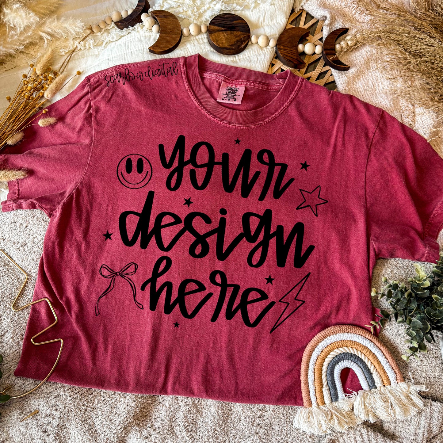 Crimson Boho Comfort Colors T-Shirt Mockup