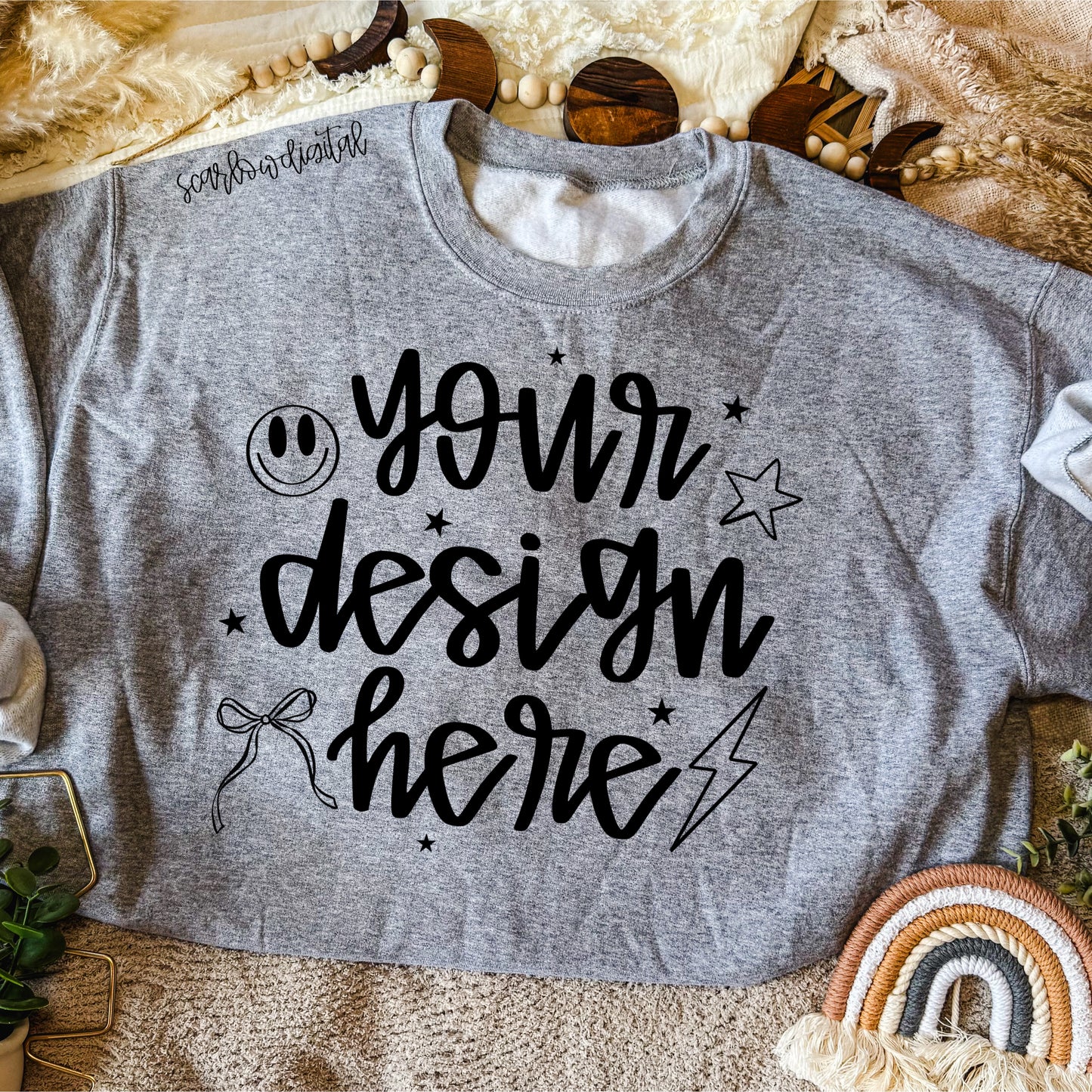 Grey Boho Gildan Sweatshirt Mockup