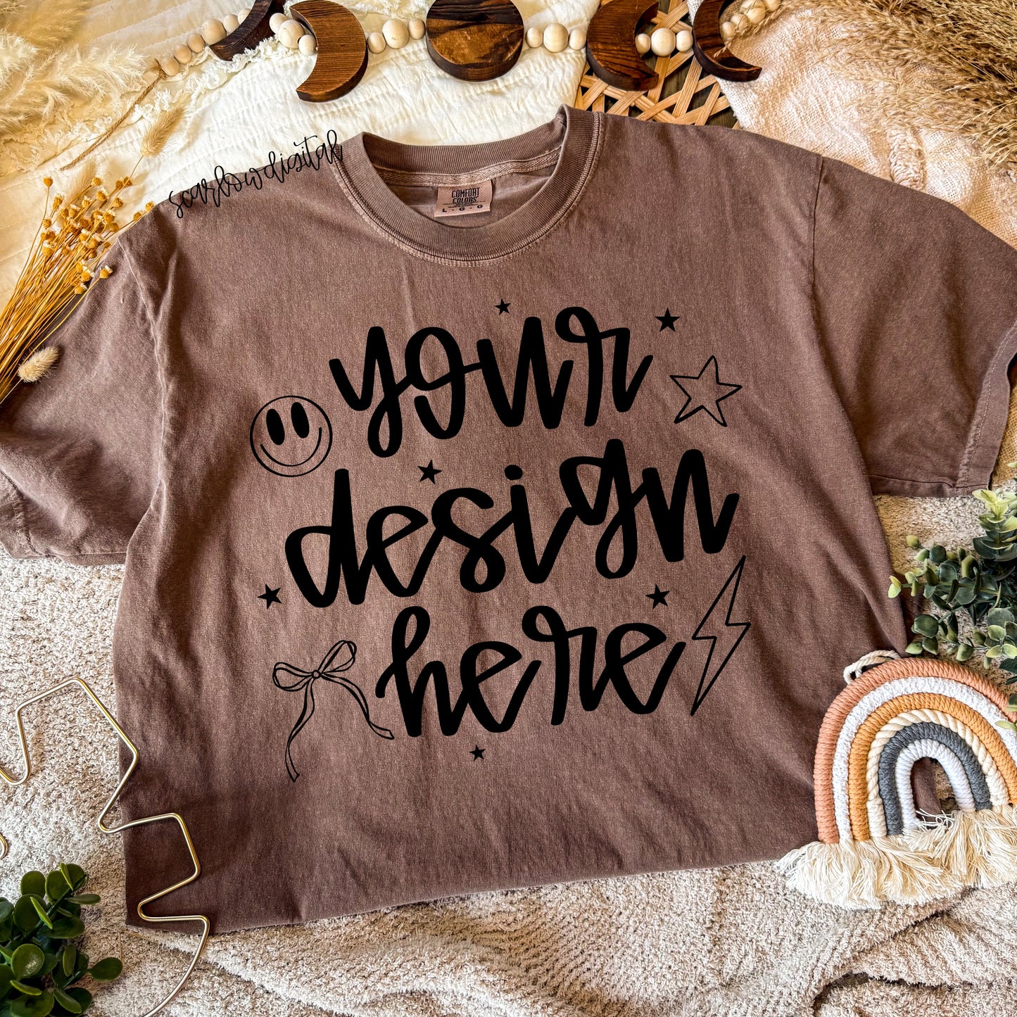 Espresso Boho Comfort Colors T-Shirt Mockup