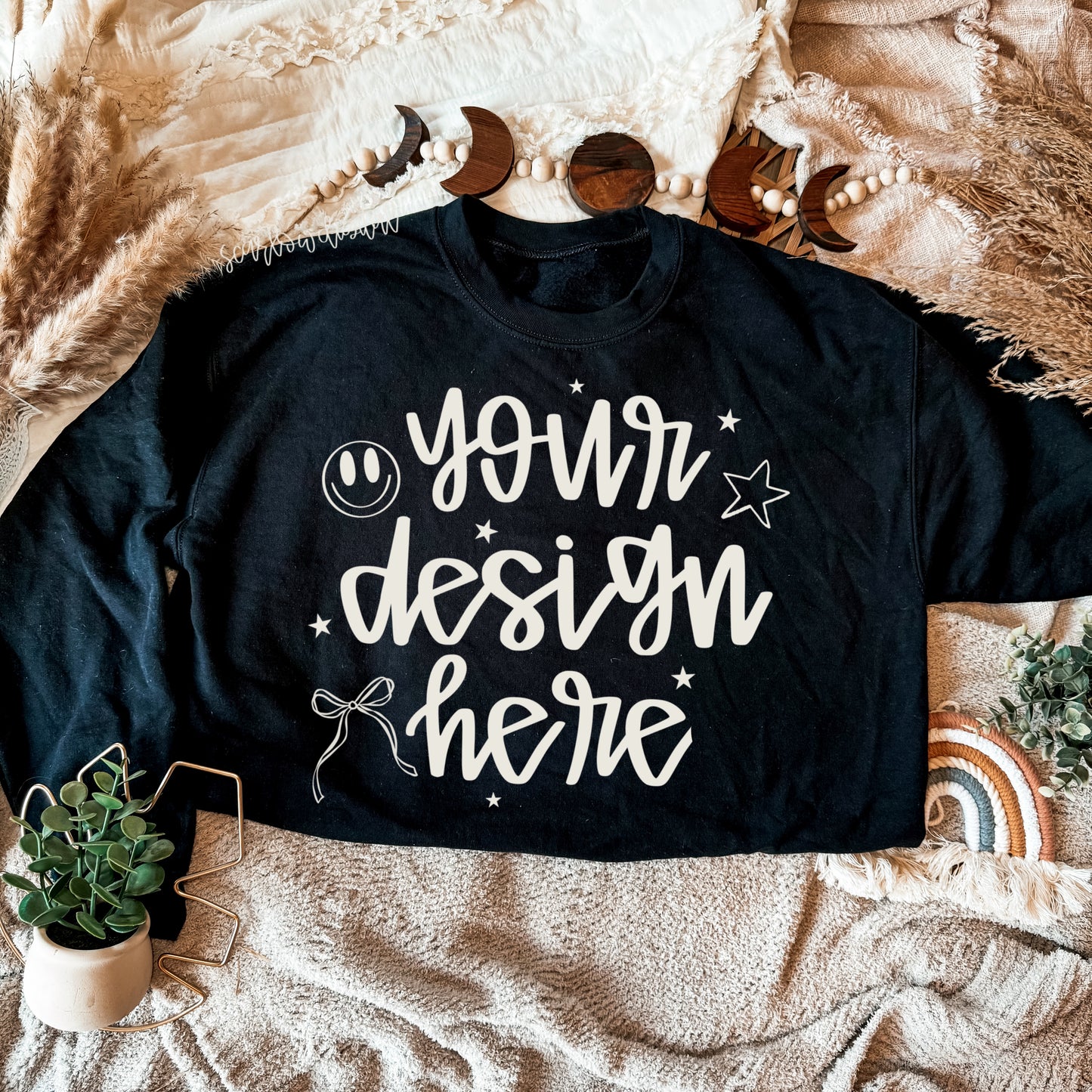 Black Boho Gildan Sweatshirt Mockup