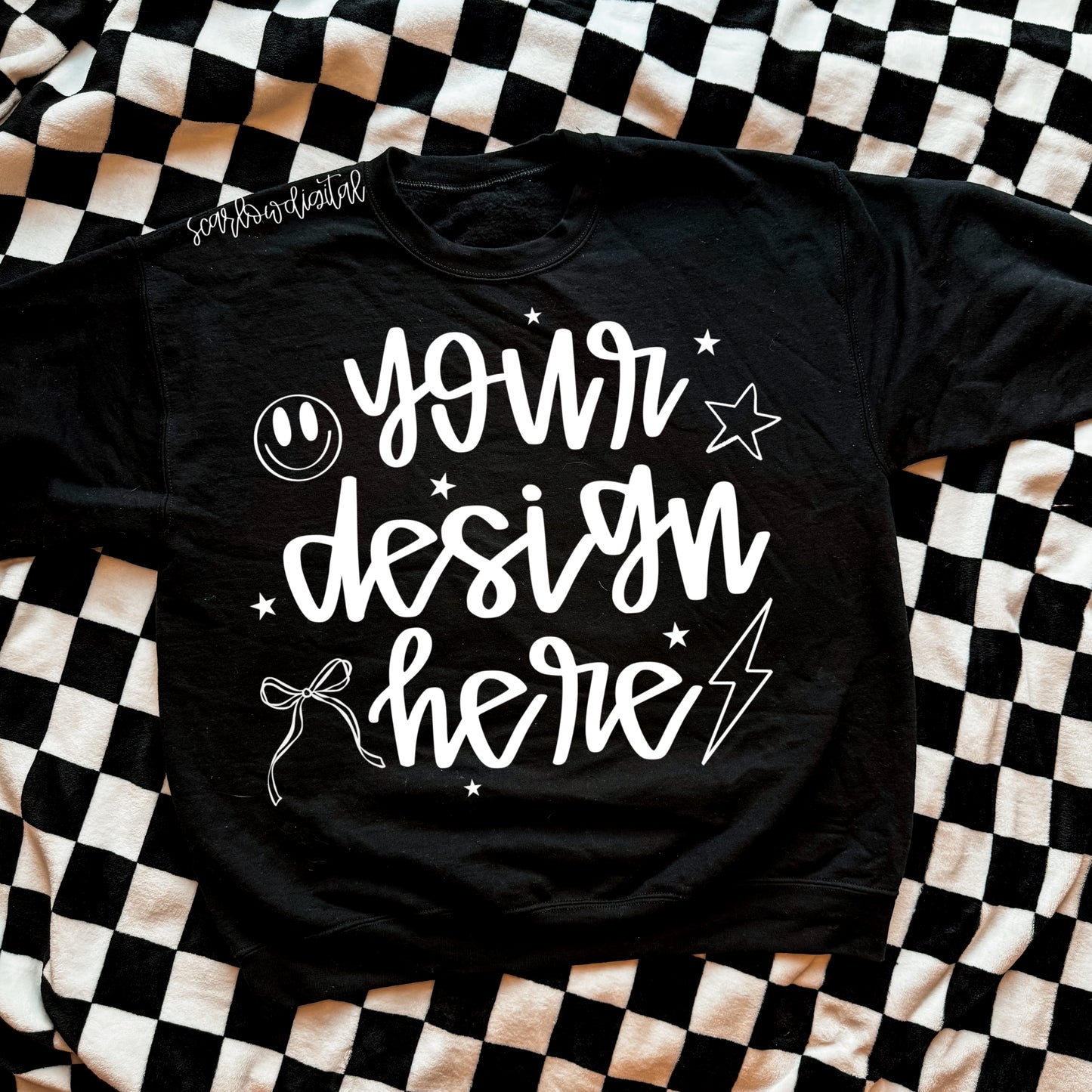 Black Checkers Gildan Sweatshirt Mockup