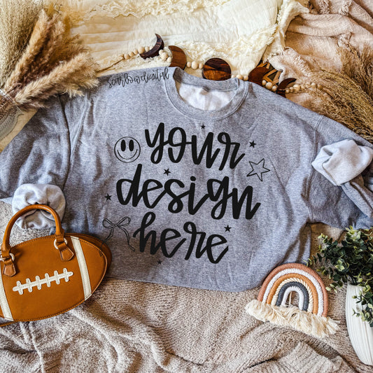 Grey Boho Football Gildan Sweatshirt Mockup