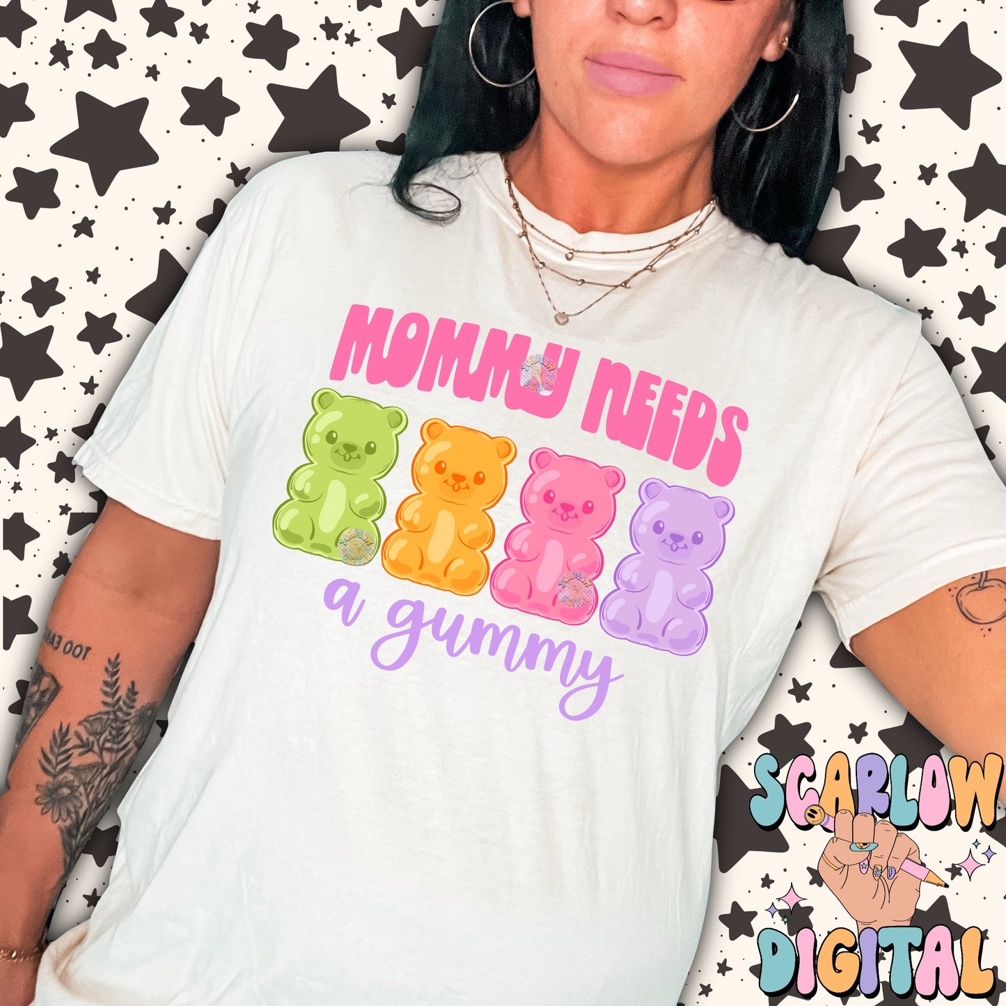 Mommy Needs a Gummy PNG Digital Design Download, funny mama png, snarky mama png, edgy mama designs, teddy bear png, colorful mama designs