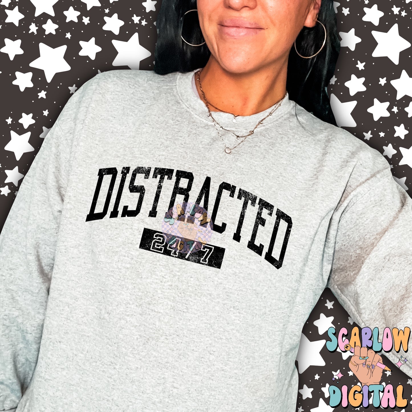 Distracted 24/7 PNG Digital Design Download, adhd png, mental health png, single color png, trendy designs, svg designs, funny png designs