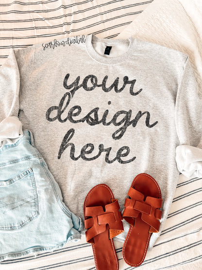 Ash Grey Gildan - Unisex Heavy Blend Crewneck Sweatshirt 18000 Mockup