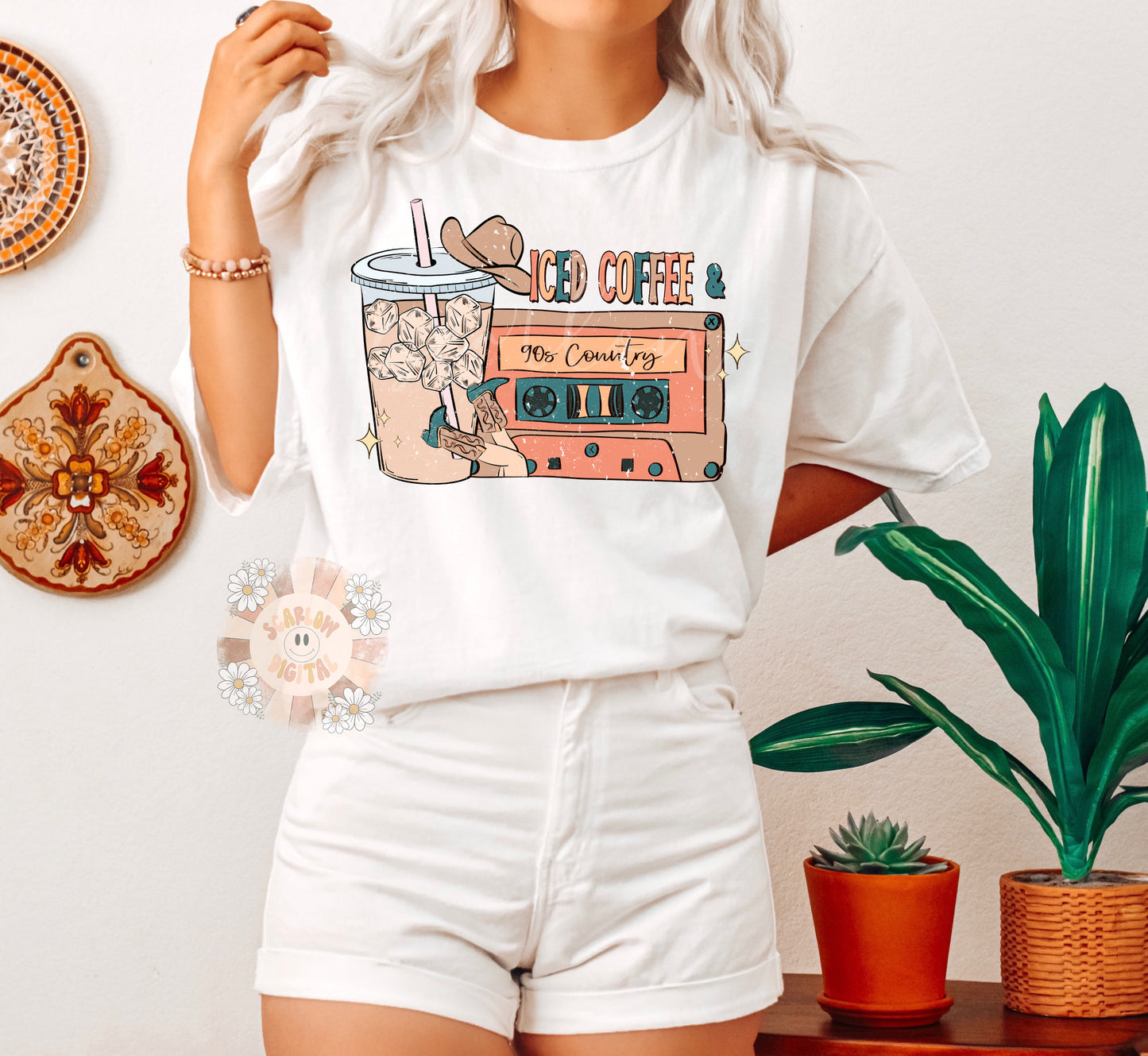 Iced Coffee and 90s Country PNG-Western Sublimation Digital Design Download-country music png, cowgirl png, cowboy png, adult png design