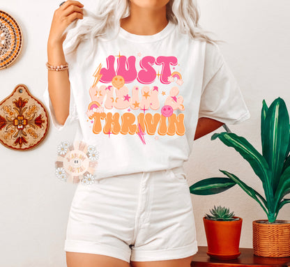 Just Vibin and Thrivin PNG-Retro Sublimation Digital Design Download-girly png, motivational png, positive png, happy png, summer vibes png