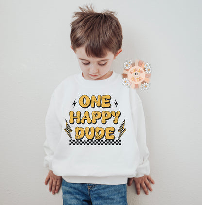 One Happy Dude PNG-Retro Sublimation Digital Design Download-png for kids, checkered png, little boy png, png for boys, trendy png designs