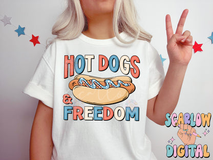 Hot Dogs and Freedom PNG-July 4th Sublimation Digital Design Download-american flag png, summer food png, red white and blue png designs