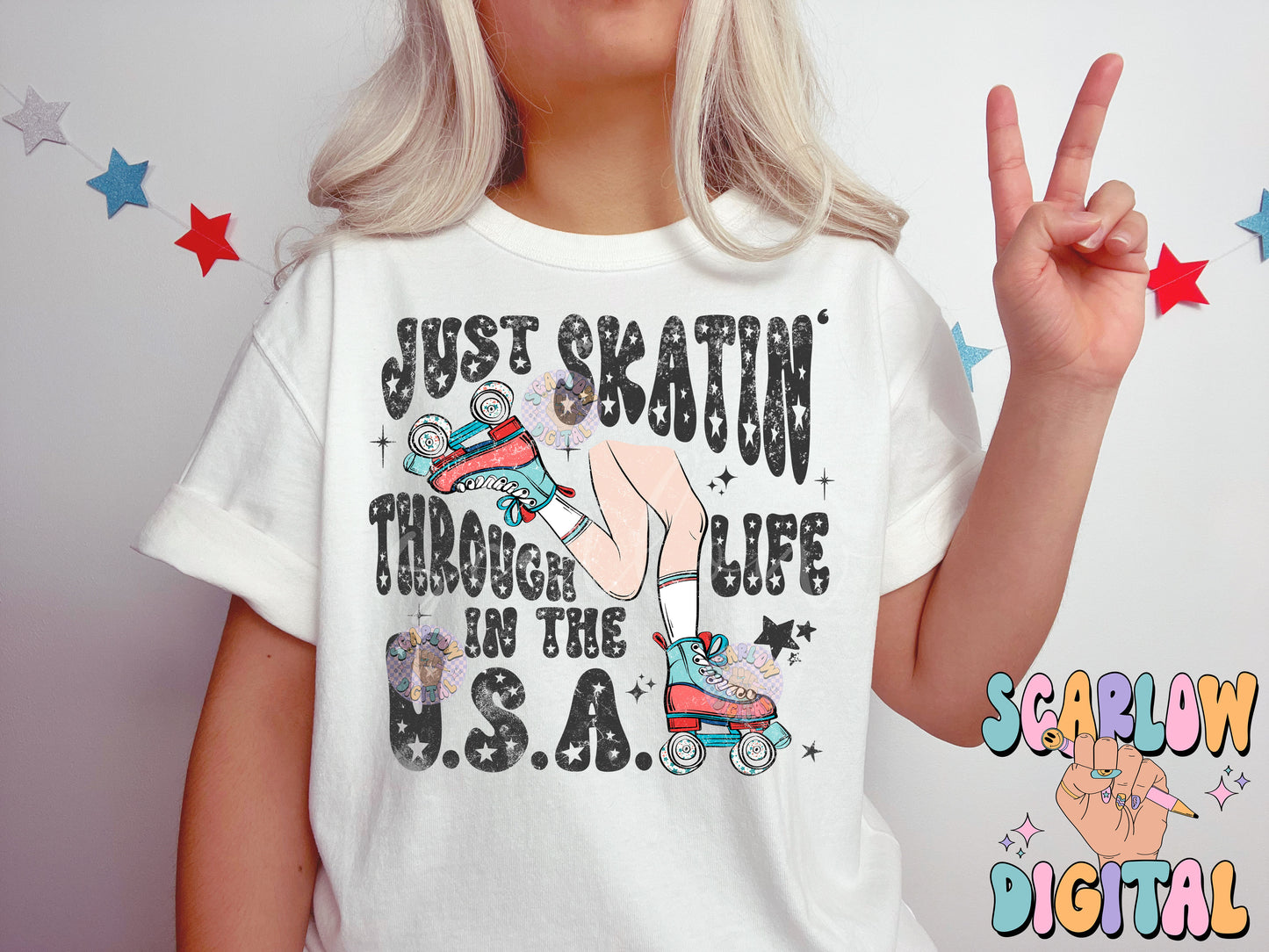 Just Skatin' Through Life in the USA PNG Fourth of July Digital Design Download, patriotic png, july 4th png, america png, trendy png design