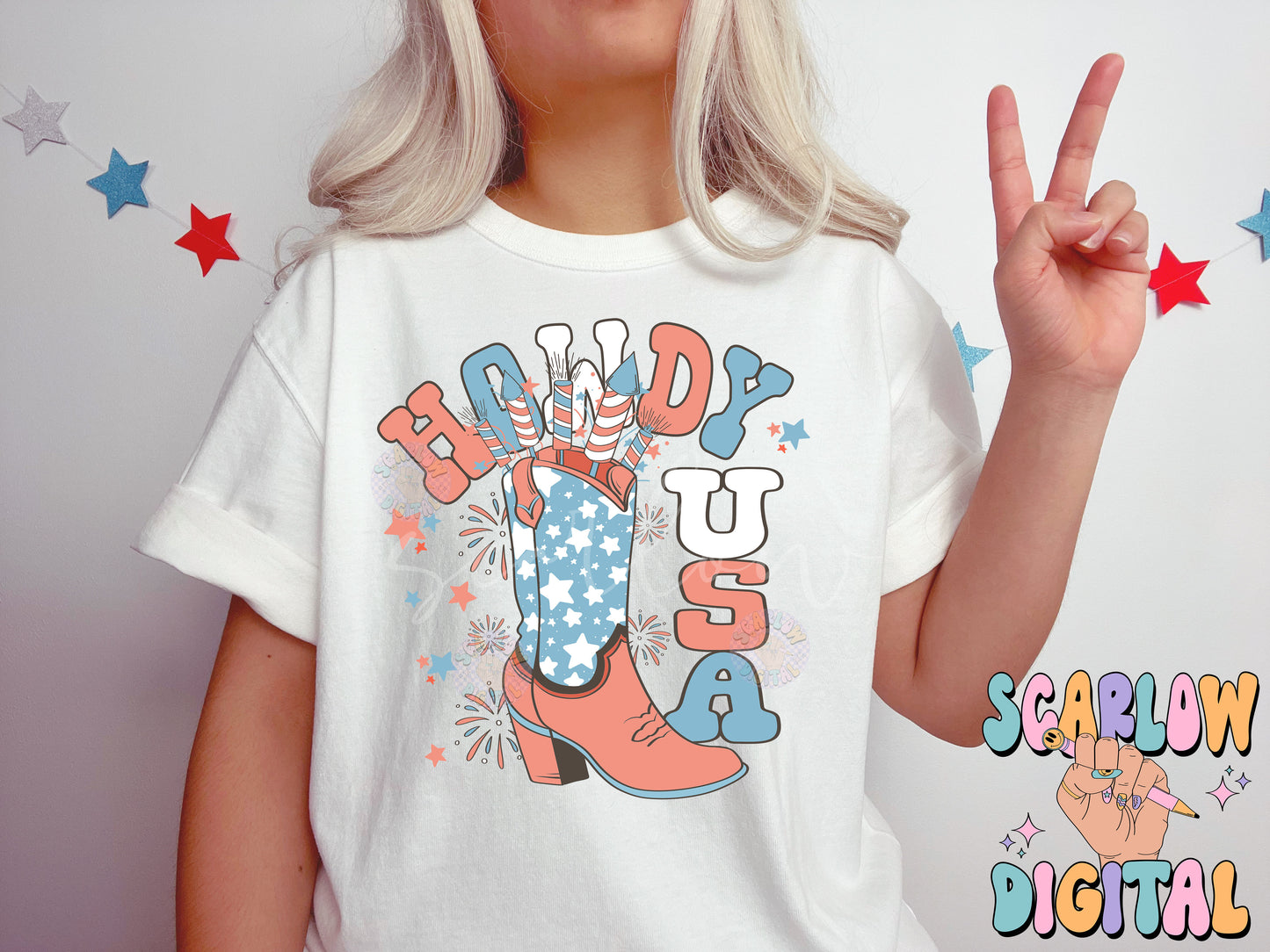 Howdy USA PNG-Fourth of July Sublimation Digital Design Download-patriotic png, stars & stripes png, fireworks png, western png, america png