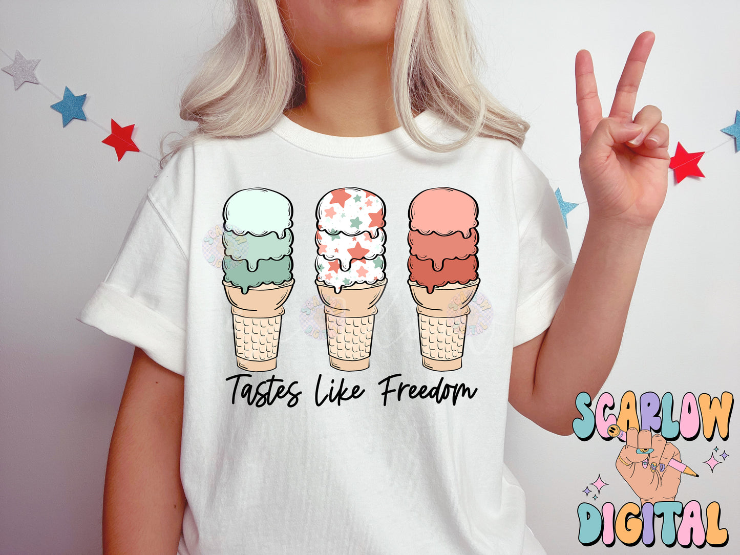 Tastes Like Freedom PNG-Fourth of July Sublimation Digital Design Download-patriotic png, kids july 4th png, american png, ice cream png