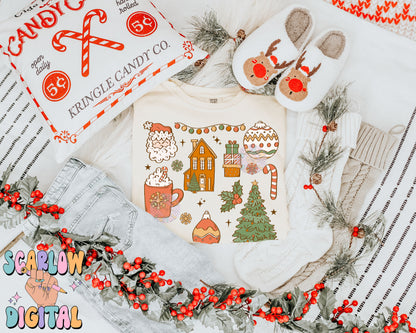 Christmas Things PNG Digital Design Download, santa claus png, gingerbread house png, christmas tree png, candy cane png, hot cocoa png