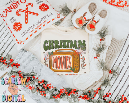 Christmas Movies and Chill PNG Digital Design Download, xmas movies png, traditional christmas png, vintage christmas png, trendy winter png