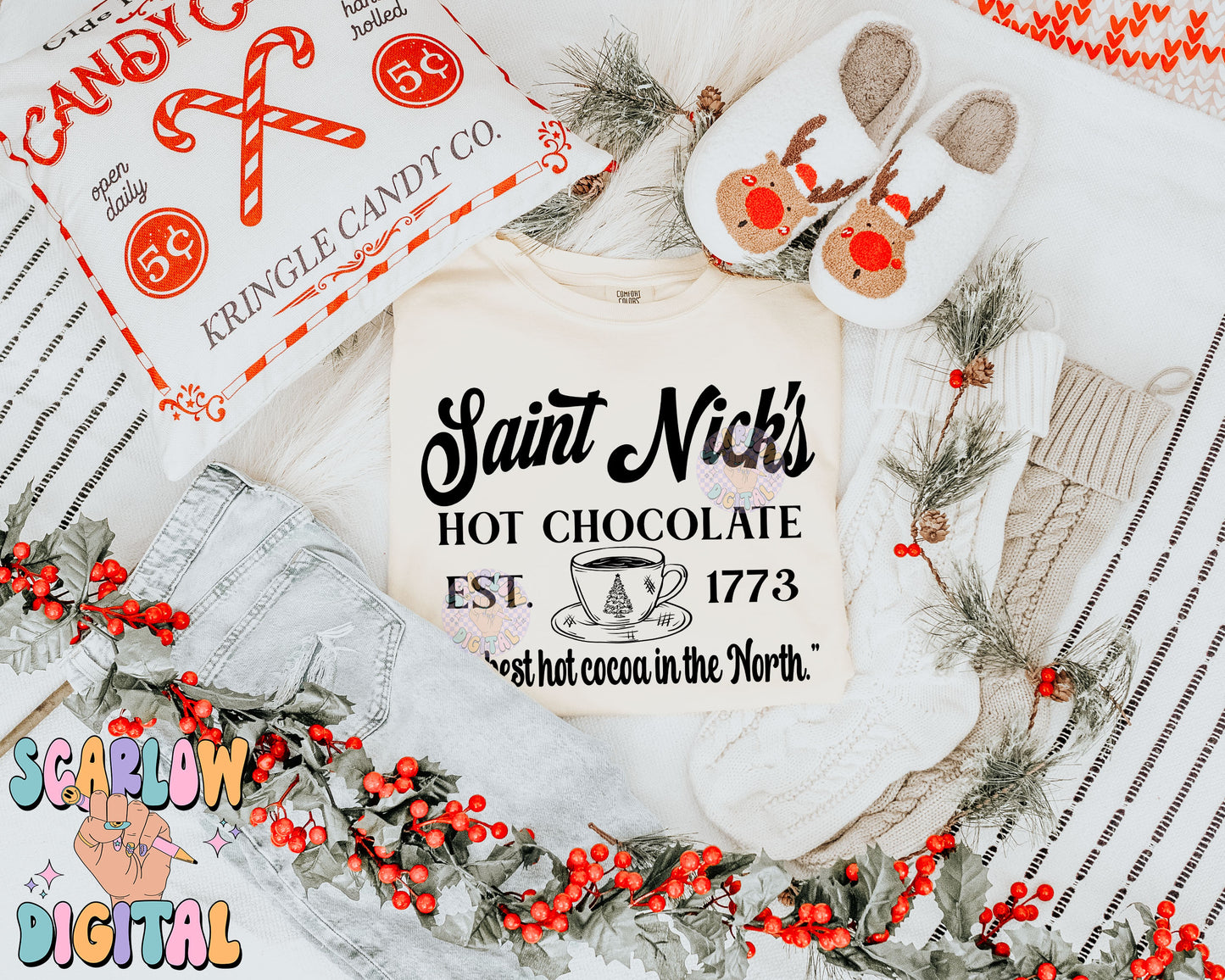 Saint Nick's Hot Chocolate PNG Digital Design Download, Christmas png, santa claus png, hot cocoa png, winter png, xmas designs, holiday png