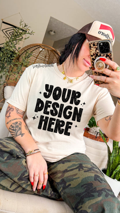 Ivory Comfort Colors Unisex Garment-Dyed Heavyweight T-Shirt 1717 Mockup