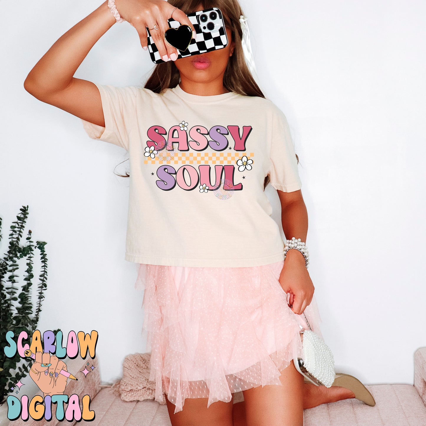 Sassy Soul PNG Digital Design Download, flowers png, retro png, little girl png, girl tshirt designs, checkers png, png for girl, trendy png