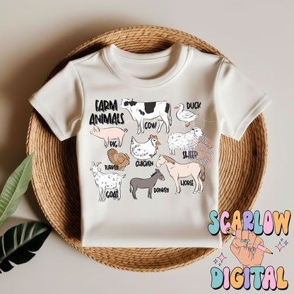 Farm Animals PNG Sublimation Digital Design Download, animal tshirt png designs, farm life png, little boy png, png for boys, cows png