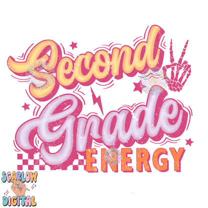 Second Grade PNG Digital Design Download, back to school png, checkered png, girl school png, retro png, trendy png, first day png