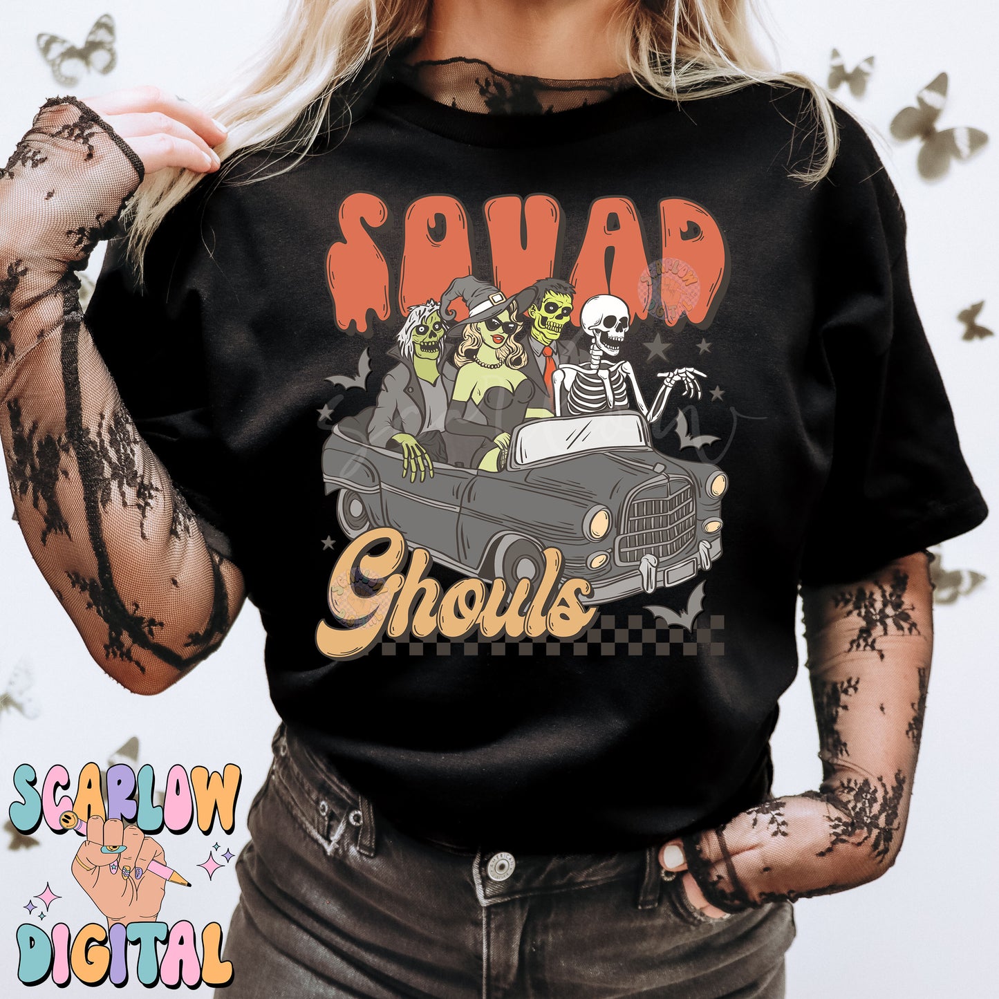 Squad Ghouls PNG Digital Design Download, Halloween png, spooky season png, checkers png, skeleton png, witch png, zombie png, horror png