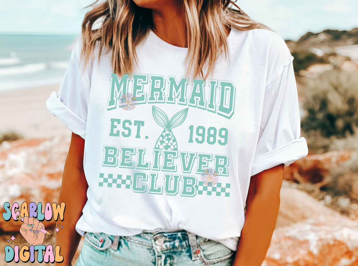 Mermaid Believer Club SVG Cut File Digital Design Download, beach svg, mermaid tail svg, ocean svg, girl png, summer png, varsity svg design