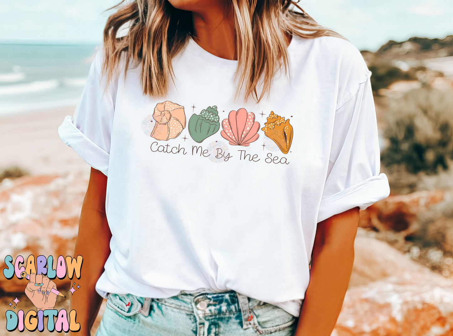 Catch Me By The Sea PNG-Sea Shells Sublimation Digital Design Download-flower sea shells png, girly summer png, beachy png, summertime png