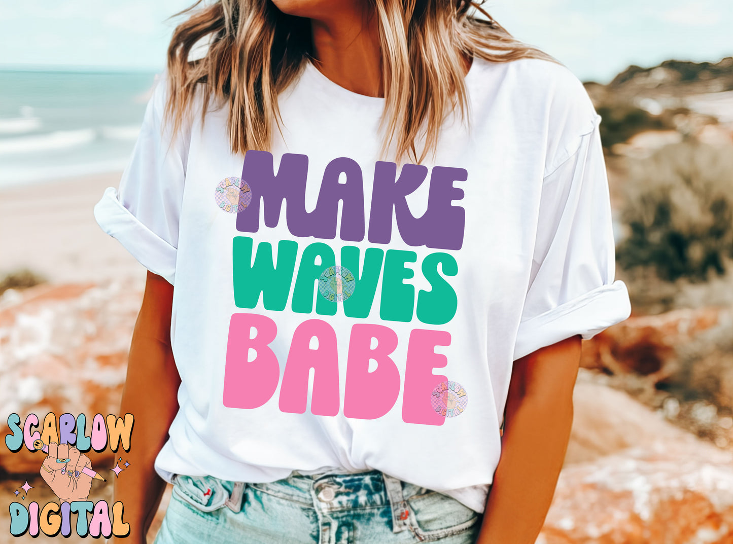 Make Waves Babe PNG Sublimation Digital Design Download, simple summer png, summertime png, png for girls, mermaid png, beachy png designs