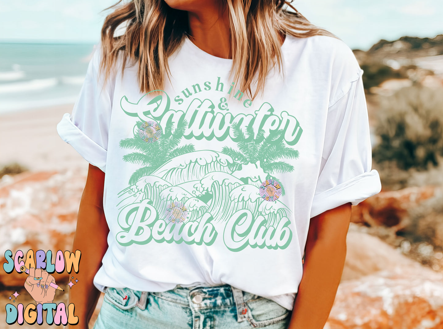 Sunshine and Saltwater Beach Club PNG Digital Design Download, summer png, single color png, Beachy png, simple trendy png, palm trees png