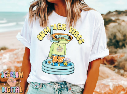Summer Vibes PNG-Funny Frog Sublimation Digital Design Download-trendy png, boy png designs, summer png prints, swimming png, beach png