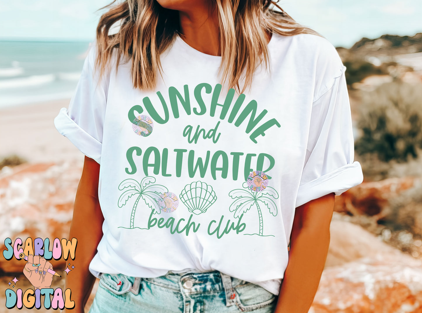 Sunshine and Saltwater Beach Club PNG Digital Design Download, summer png, single color png, Beachy png, simple trendy png, palm trees png