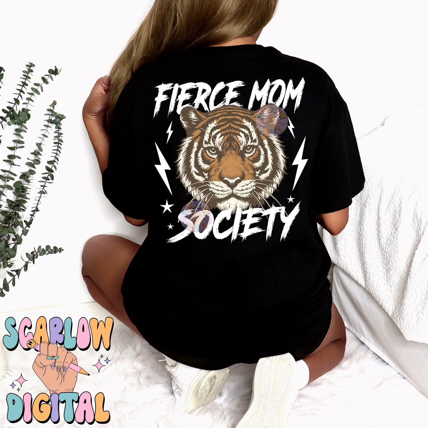Fierce Mom Society PNG Front and Back Bundle Digital Design Download, tiger png, checkers png, edgy png, png for moms, rocker mama png