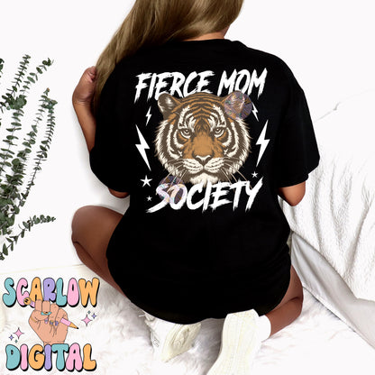 Fierce Mom Society PNG Front and Back Bundle Digital Design Download, tiger png, checkers png, edgy png, png for moms, rocker mama png