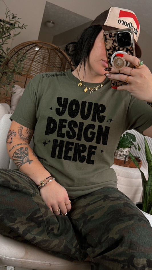 Moss Comfort Colors Unisex Garment-Dyed Heavyweight T-Shirt 1717 Mockup