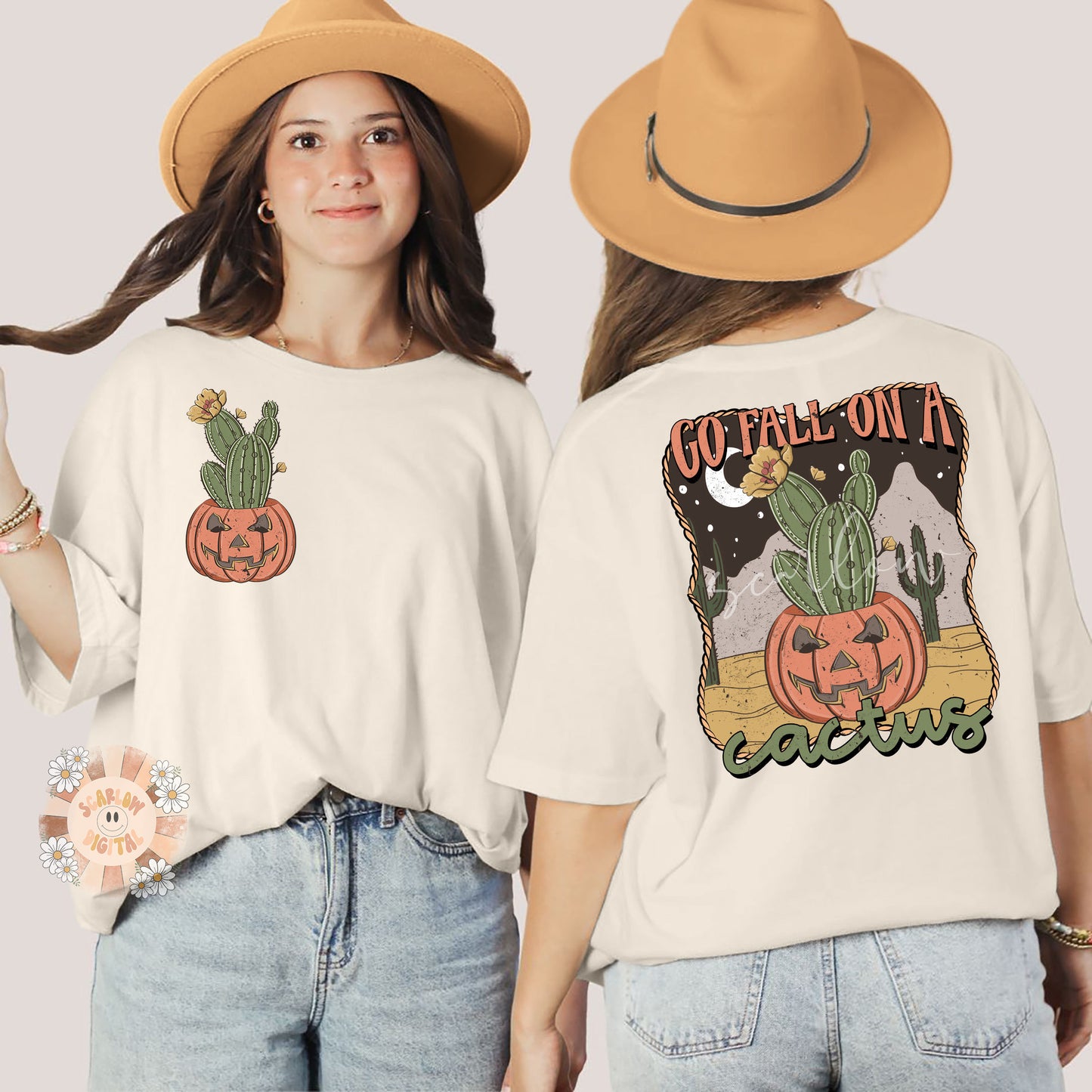 Fall on a Cactus Pocket and Back PNG Bundle-Pumpkin Sublimation Digital Design Download-front & back png, adult humor png, halloween png